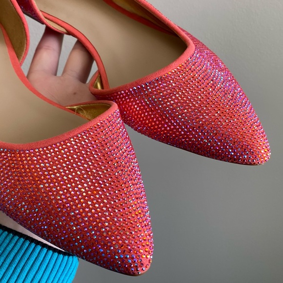Mix NO.6 coral pink colour shift full crystal pointed flats / shoes - Picture 2 of 8